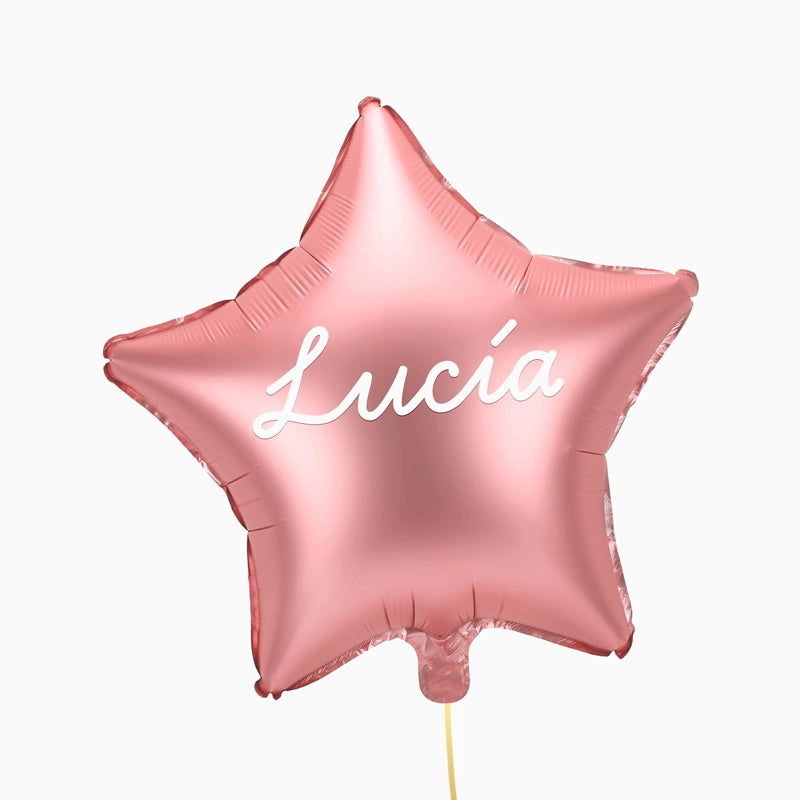 Globo Foil Estrella Oro Rosa Personalizado Vinilo Blanco