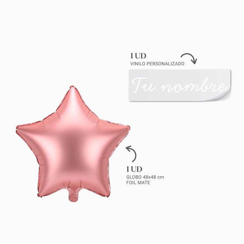 Globo Foil Estrella Oro Rosa Personalizado Vinilo Blanco