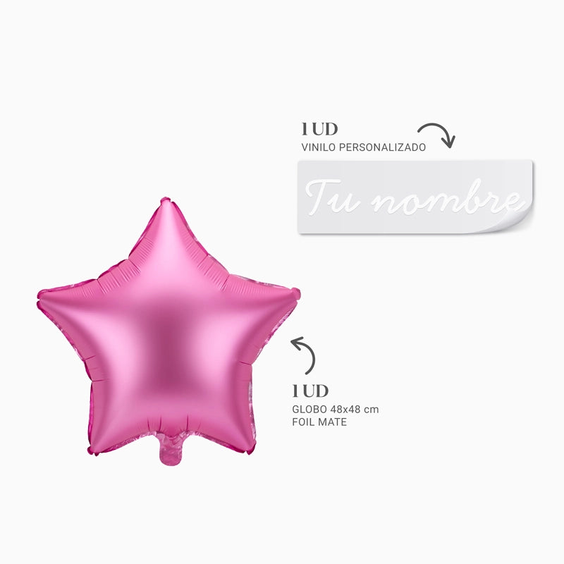 Globo Foil Estrella Fucsia Personalizado Vinilo Blanco