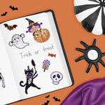 Halloween skeleton and pumpkins relief stickers