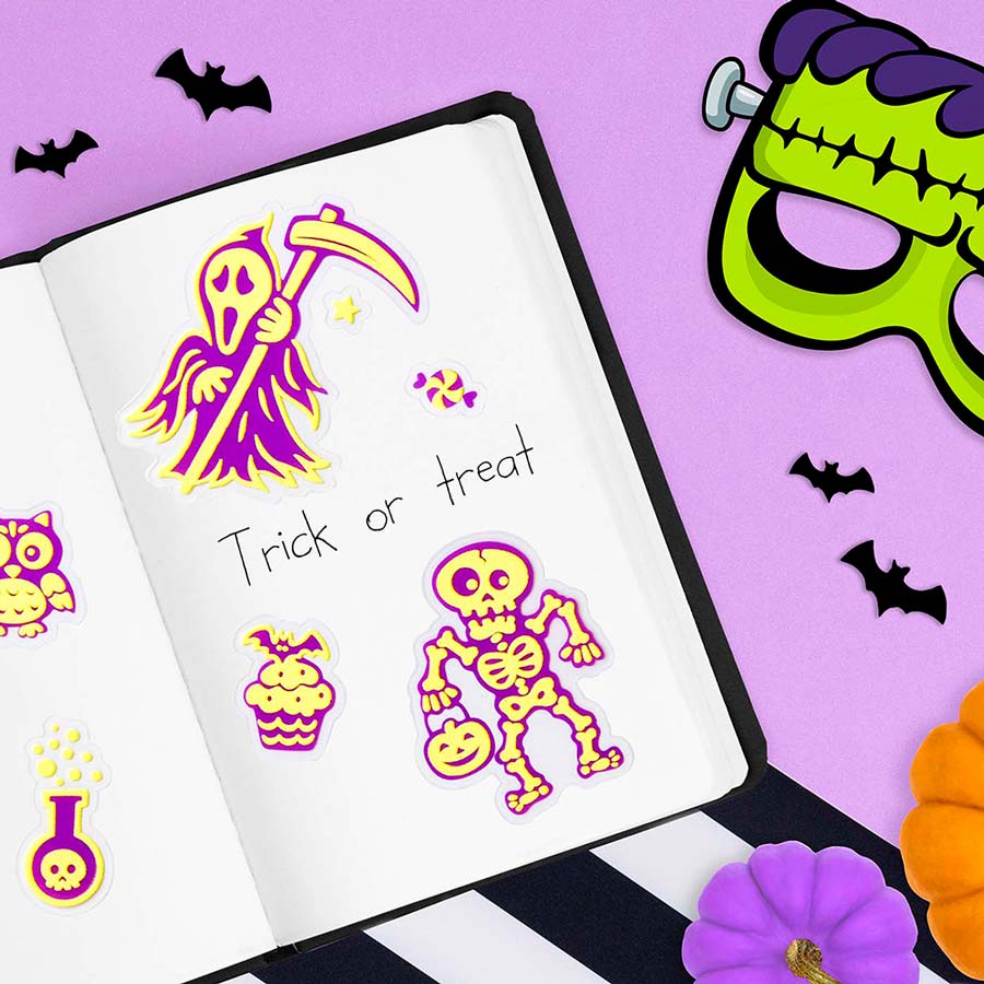 "Trick or Treat" stickers dark brightness