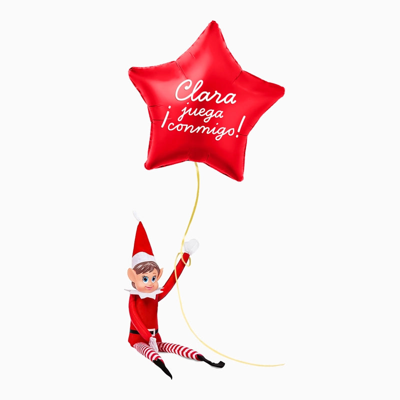 Elfo Travieso con Globo Foil Estrella Rojo Personalizado