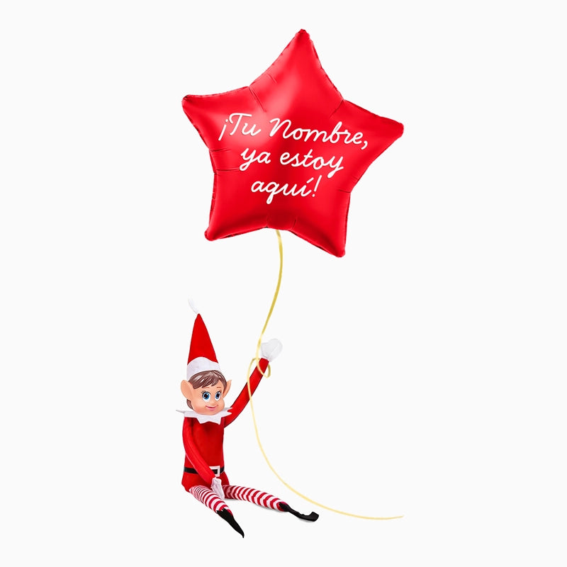 Elfo Travieso con Globo Foil Estrella Rojo Personalizado