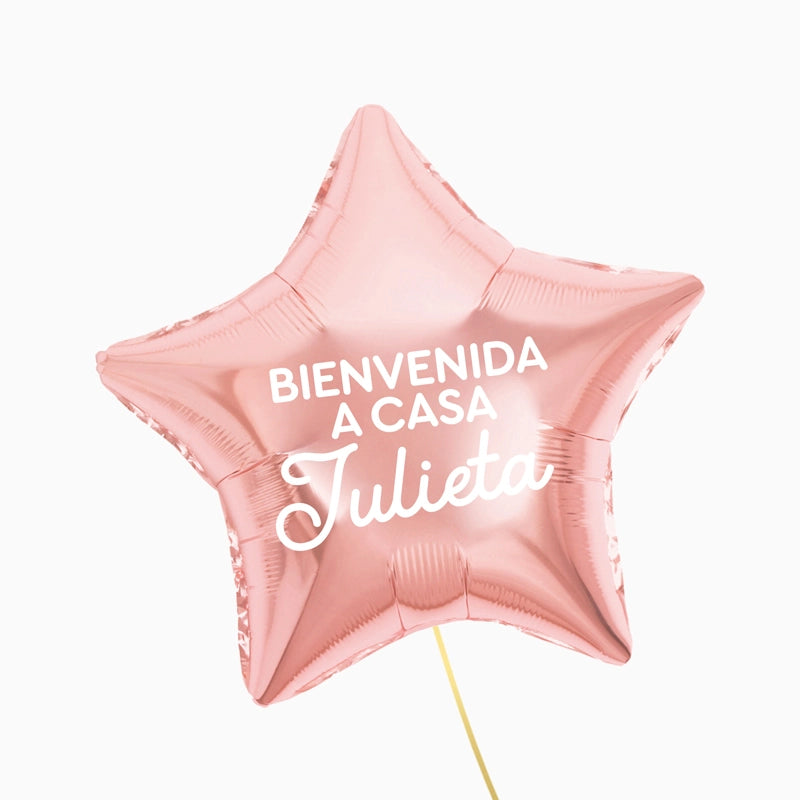 Globo Foil Estrella Rosa Personalizado Bienvenida a Casa Vinilo Blanco