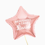 Globo Foil Estrella Rosa Personalizado Bienvenido a Casa Vinilo Blanco