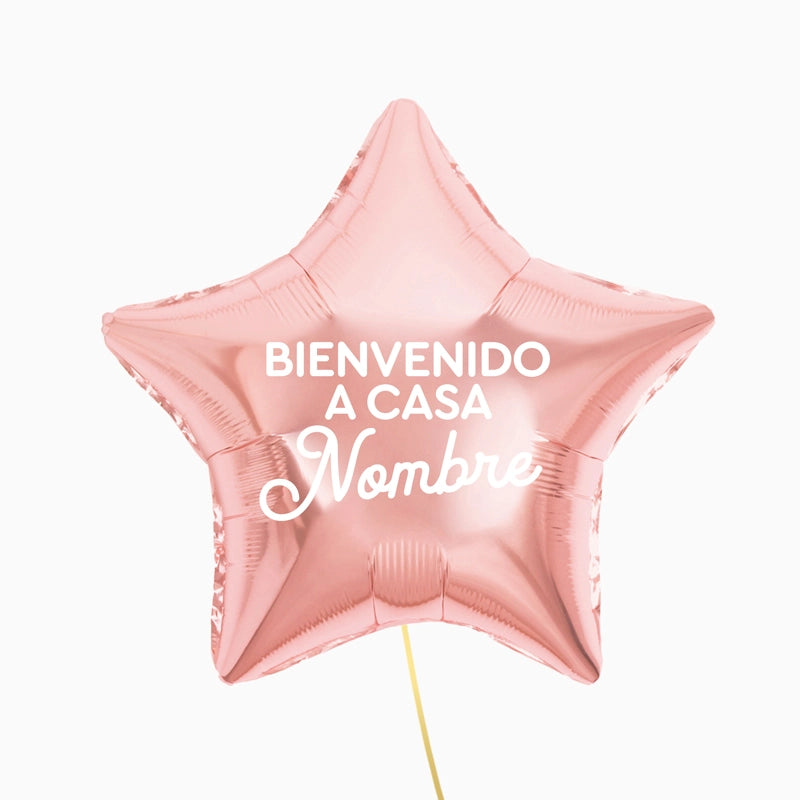 Globo Foil Estrella Rosa Personalizado Bienvenido a Casa Vinilo Blanco