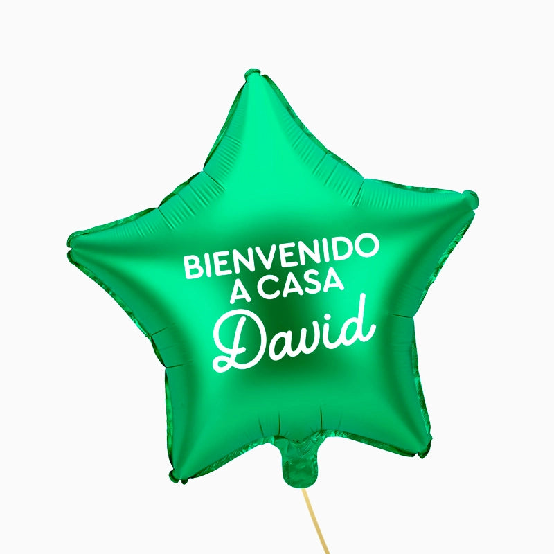 Globo Foil Estrella Verde Personalizado Bienvenido a Casa Vinilo Blanco