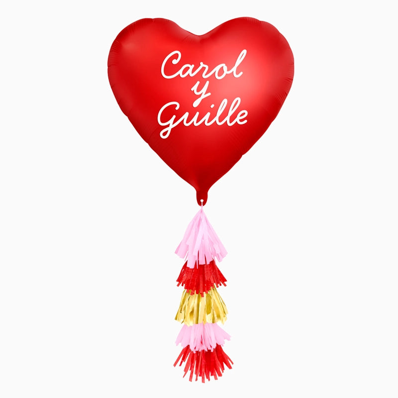 Globo Foil Corazón Rojo Frase Personalizado Vinilo Blanco + Tassel Vertical