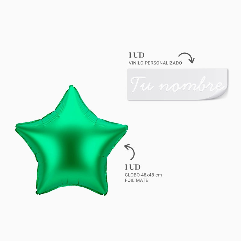 Globo Foil Estrella Verde Personalizado Vinilo Blanco