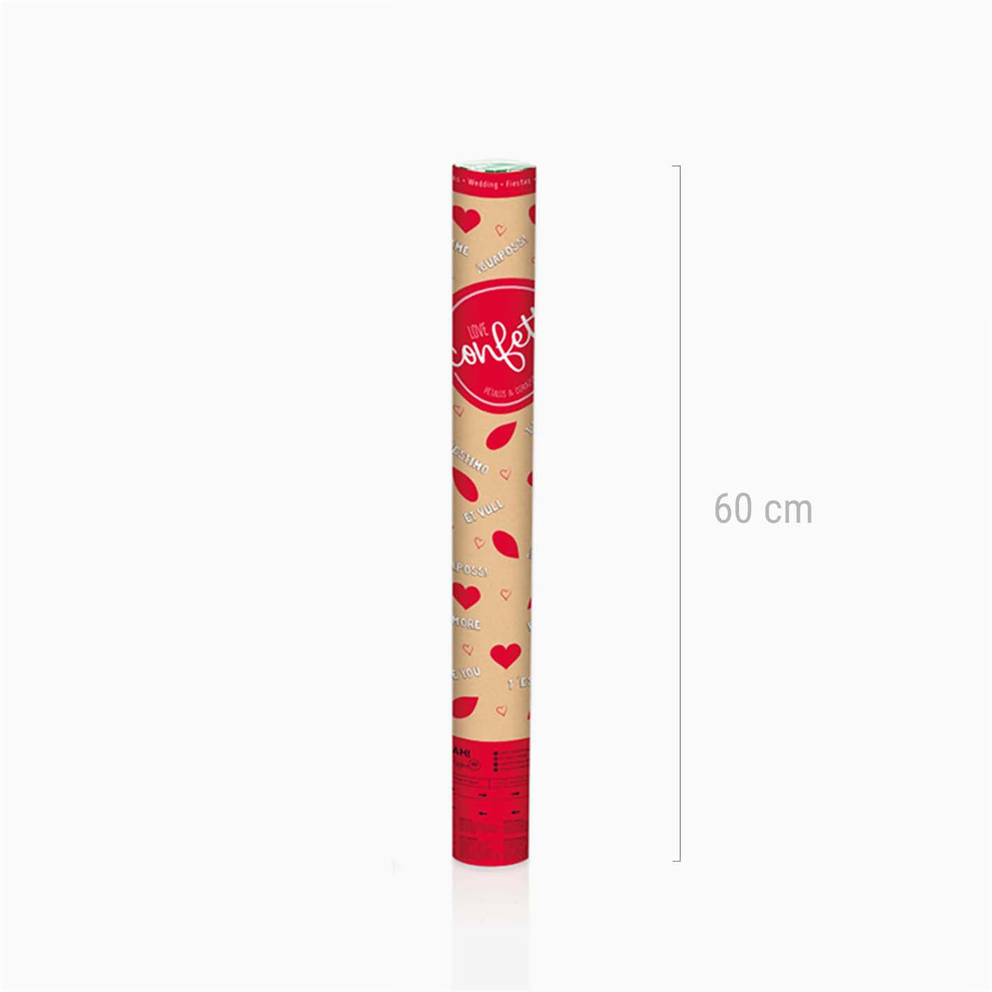 Cañón confeti Corazones Grande 60 cm Rojo