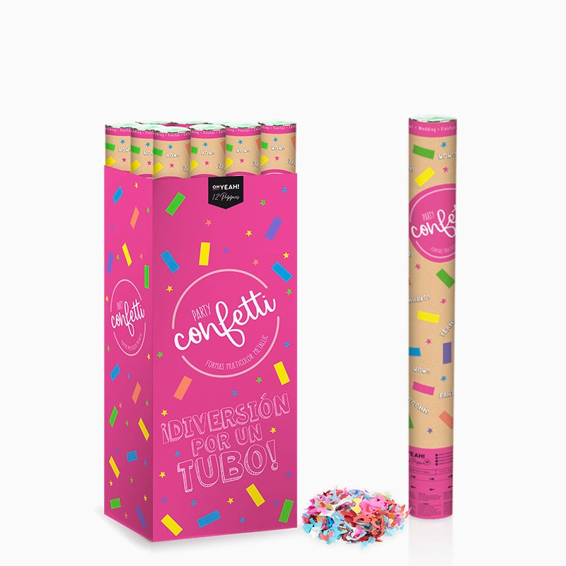 Set 12 Cañones Confeti 60 cm Papel Biodegradable Multicolor