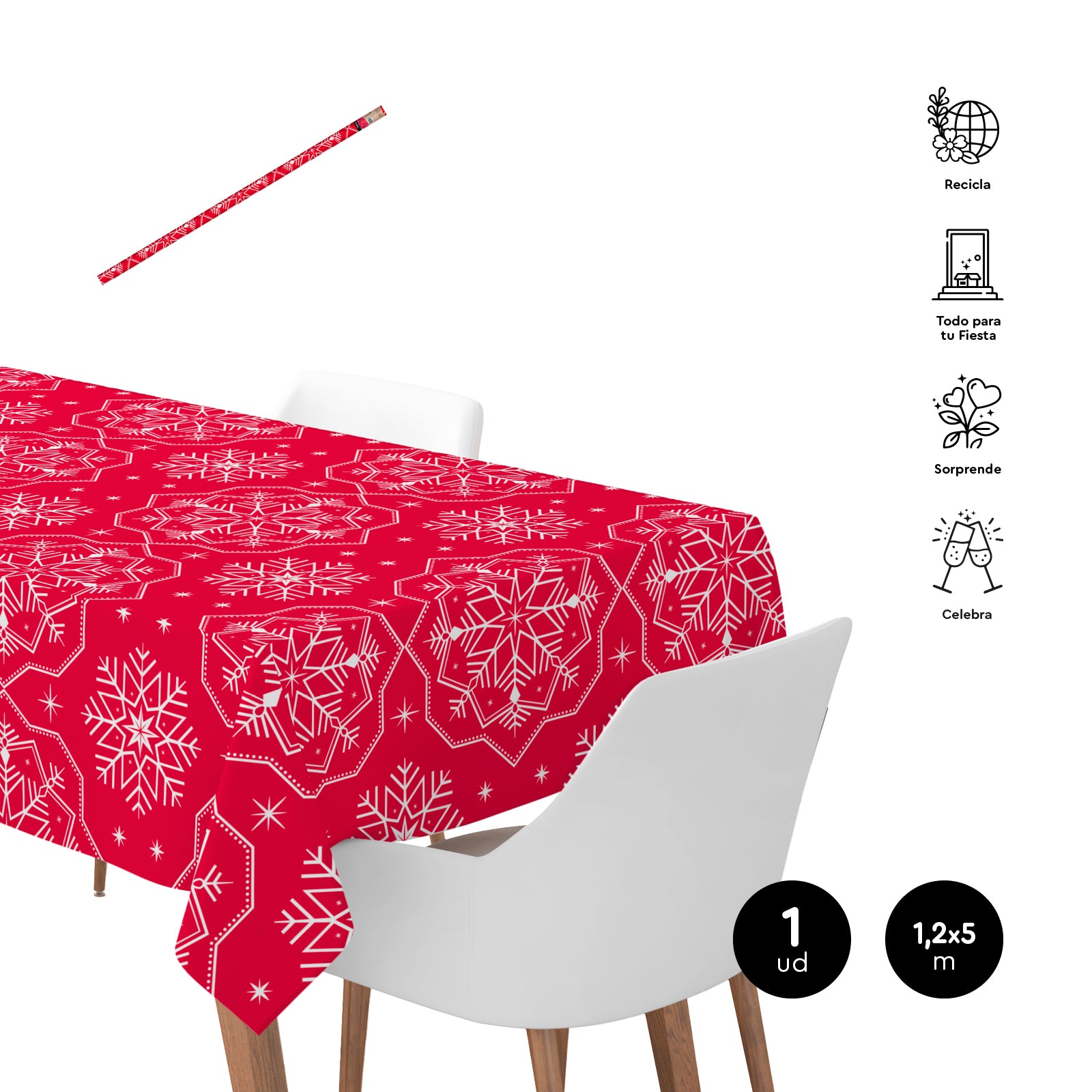 Rollo Mantel Navidad Copo Nieve 1,20 x 5 m Winter Rojo