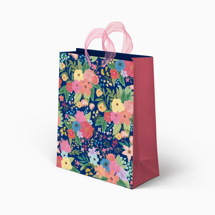 Bolsa Regalo Mediana Floral Azul Marino