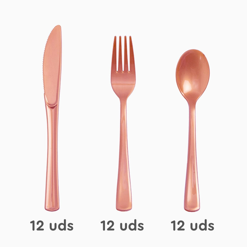 Set Cubiertos Premium Oro Rosa 12 Personas