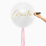 Globo Jumbo 60 cm Blanco Pastel Floral y Vichy Rosa Personalizado Rotulador Oro