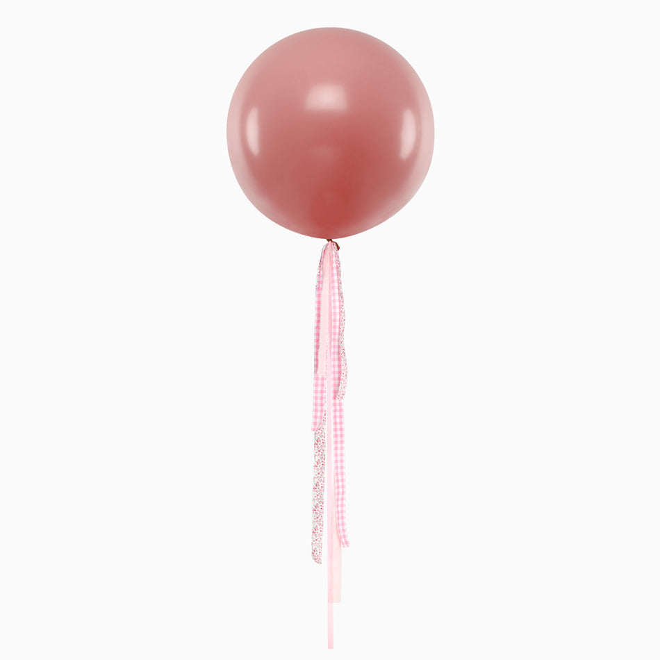 Globo Jumbo 60 cm Rosa Empolvado Telas Floral y Vichy Rosa Sin Personalización