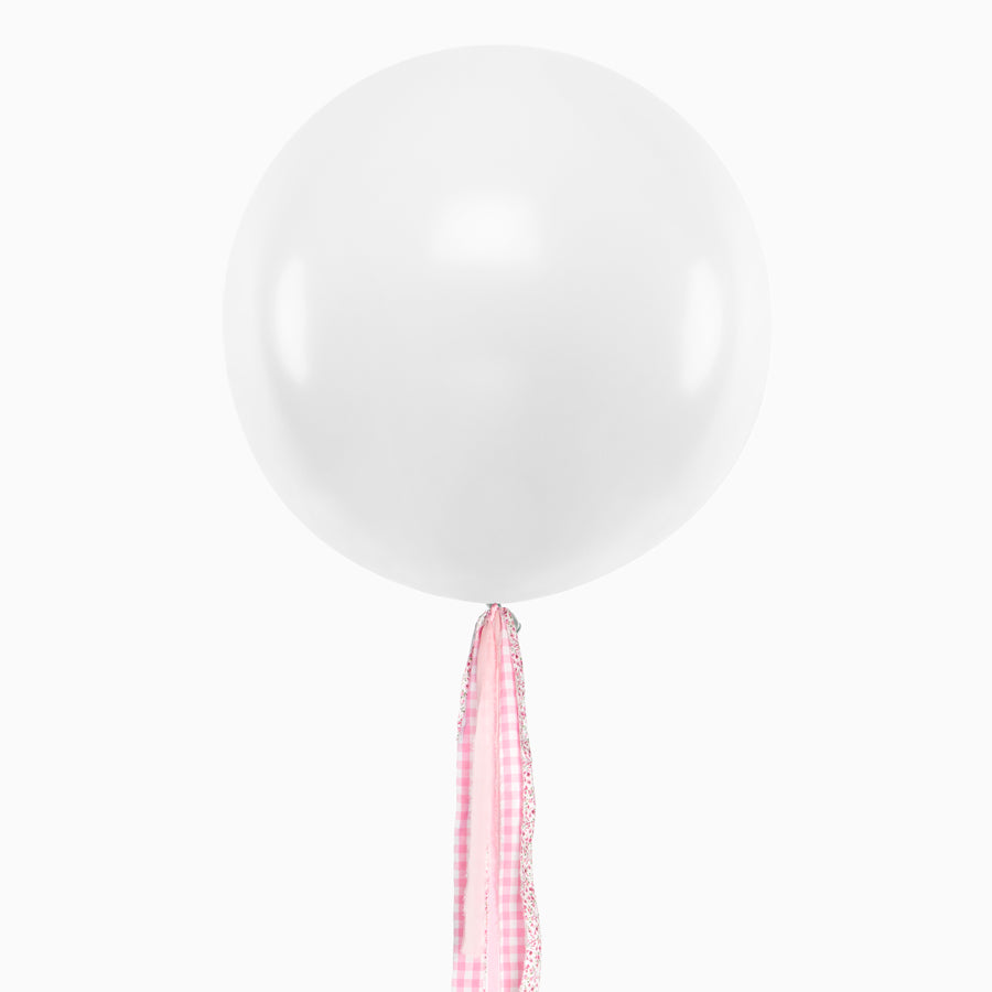 Globo Jumbo 60 cm Blanco Pastel Floral y Vichy Rosa Sin Personalización