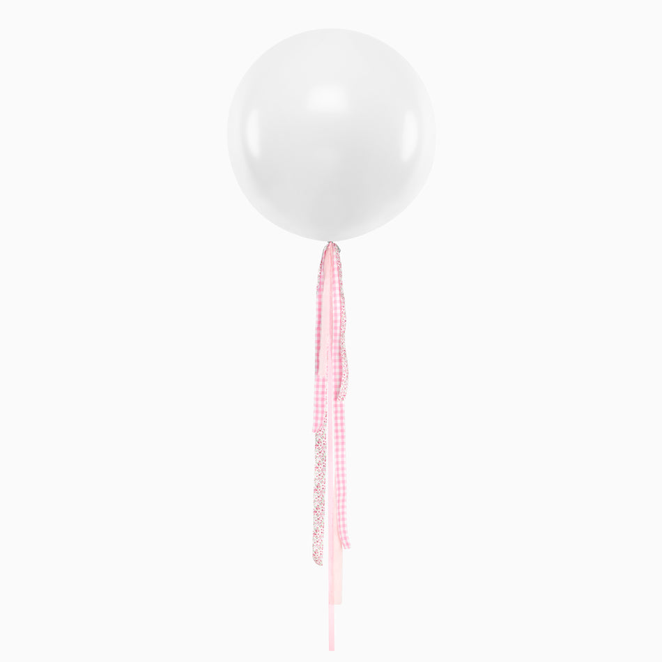 Ballon Jumbo 60 cm weiße Blumenpastell und Vichy Rosa ohne Personalisierung