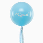 Globo Jumbo 60 cm Azul Floral y Vichy Azul Personalizado Vinilo Plata