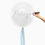 Jumbo Globo 60 cm blanc floral et bleu Vichy Blue argent personnalisé