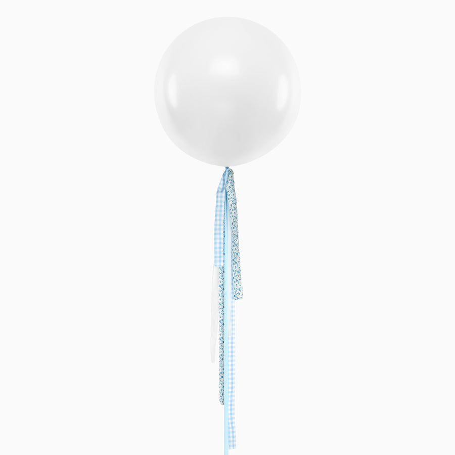 Globo Jumbo 60 cm Blanco Telas Floral y Vichy Azul Sin Personalización