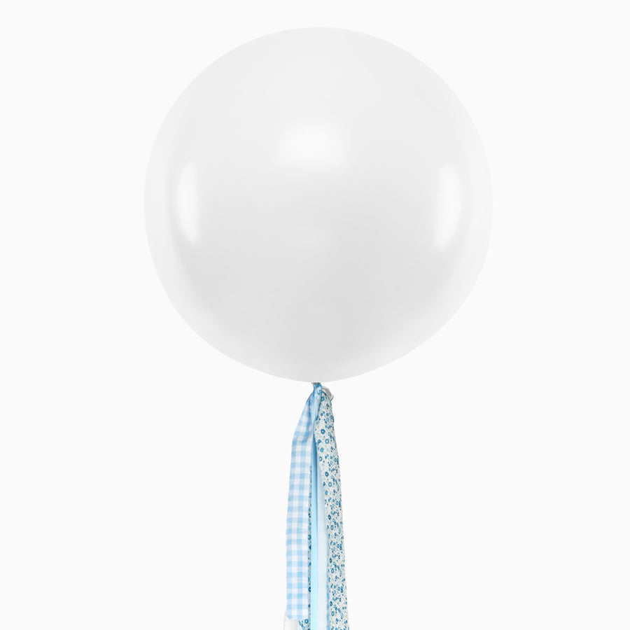 Globo Jumbo 60 cm Blanco Telas Floral y Vichy Azul Sin Personalización