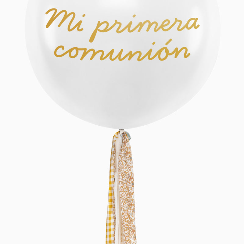 Jumbo Globo 60 cm de tecido branco e vinil dourado personalizado floral