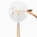 Balloon Jumbo 60 cm Vichy bianco e tessuto dorato personalizzato floreale