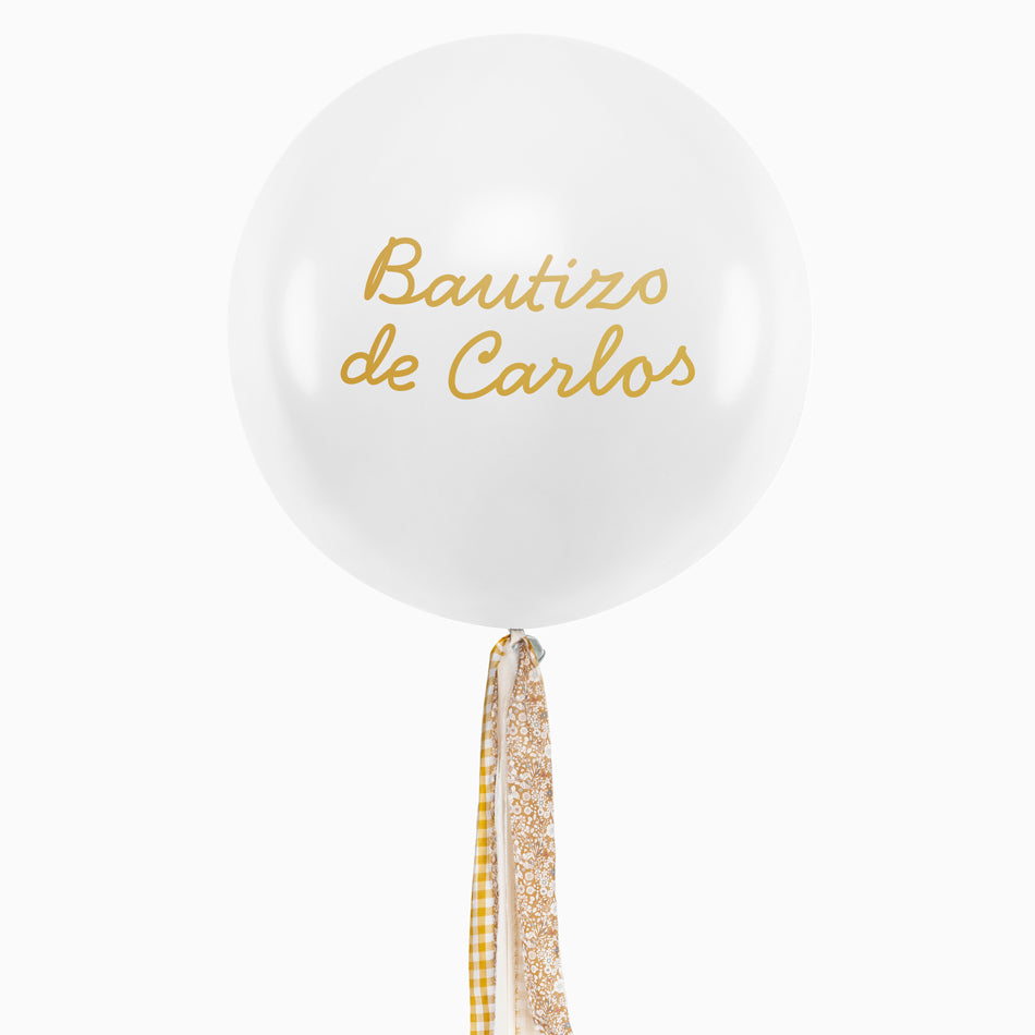 Jumbo Globo 60 cm de tecido branco e vinil dourado personalizado floral