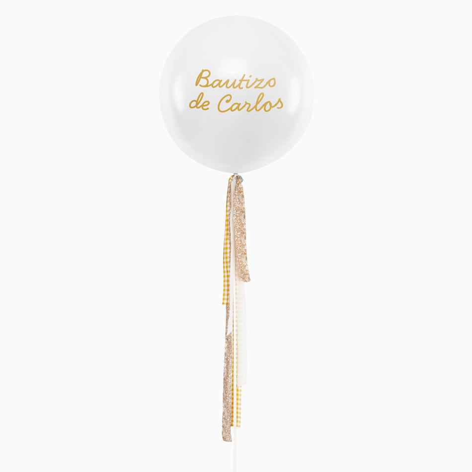 Jumbo Globo 60 cm de tecido branco e vinil dourado personalizado floral