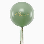 Globo Jumbo 60 cm Verde Eucalipto Telas Floral Verde Personalizado Vinilo Oro