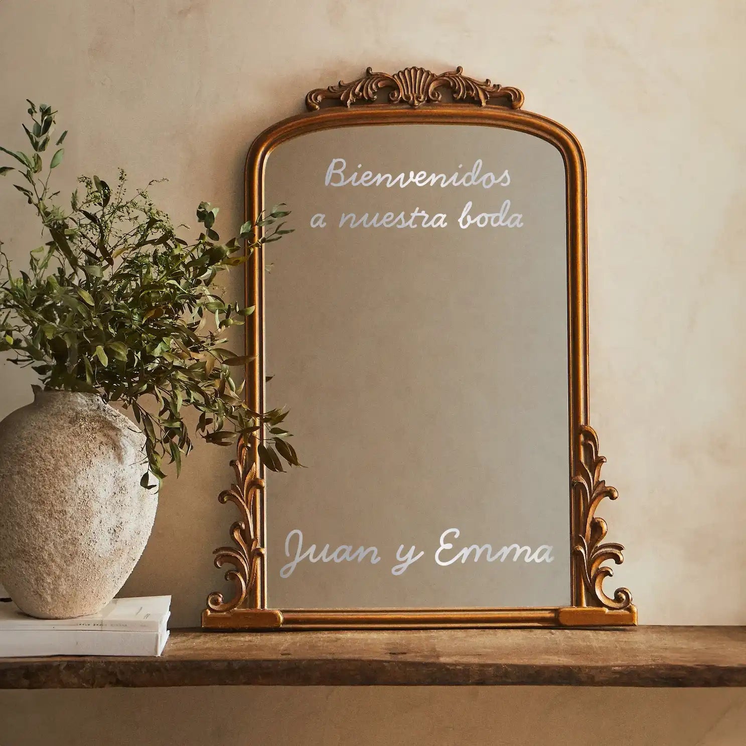 Vinilo Personalizado Bienvenidos a Nuestra Boda Espejo Plata