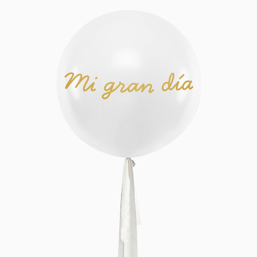 Globo Jumbo 60 cm Blanco Telas Gasas Blanco Gris Personalizado Vinilo Oro