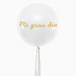 Globo Jumbo 60 cm Blanco Telas Gasas Blanco Gris Personalizado Vinilo Oro