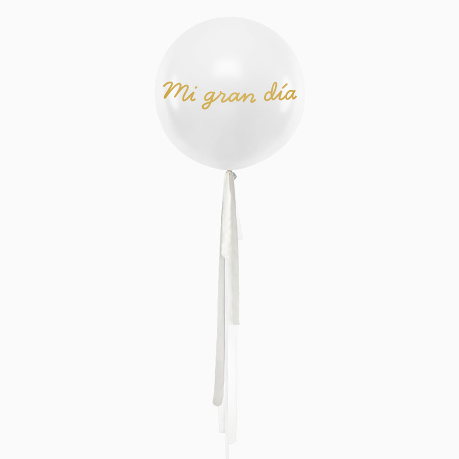 Globo Jumbo 60 cm Blanco Telas Gasas Blanco Gris Personalizado Vinilo Oro