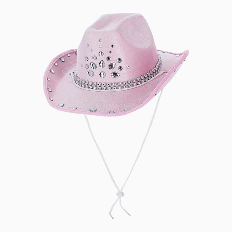 Sombrero Vaquera Despedida Rosa Claro Perlas