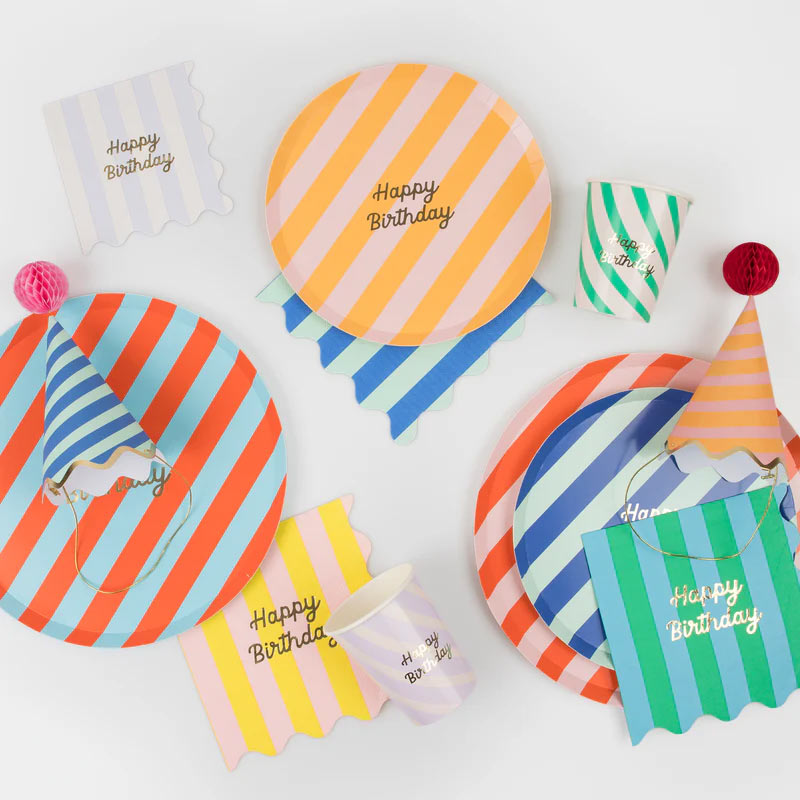 Stripes "Happy Birthday" di cartone Cardboard Colori assortiti