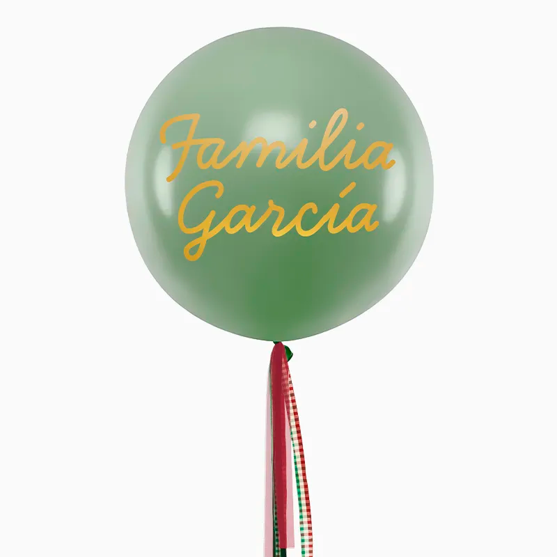 Globo Jumbo 60 cm Verde con Telas Familia X Vinilo Oro