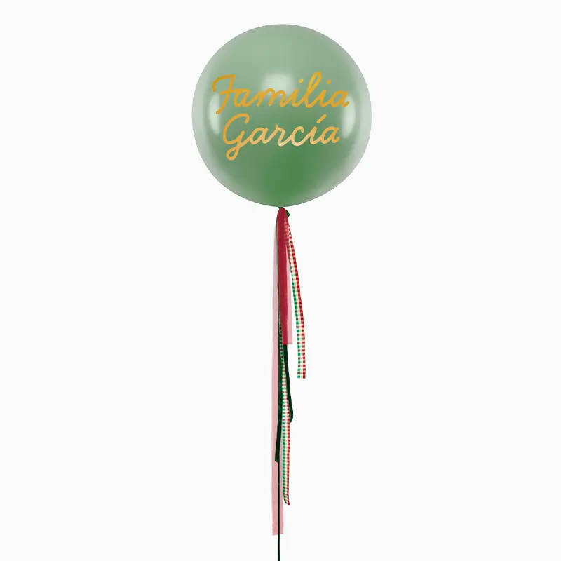 Globo Jumbo 60 cm Verde con Telas Familia X Vinilo Oro