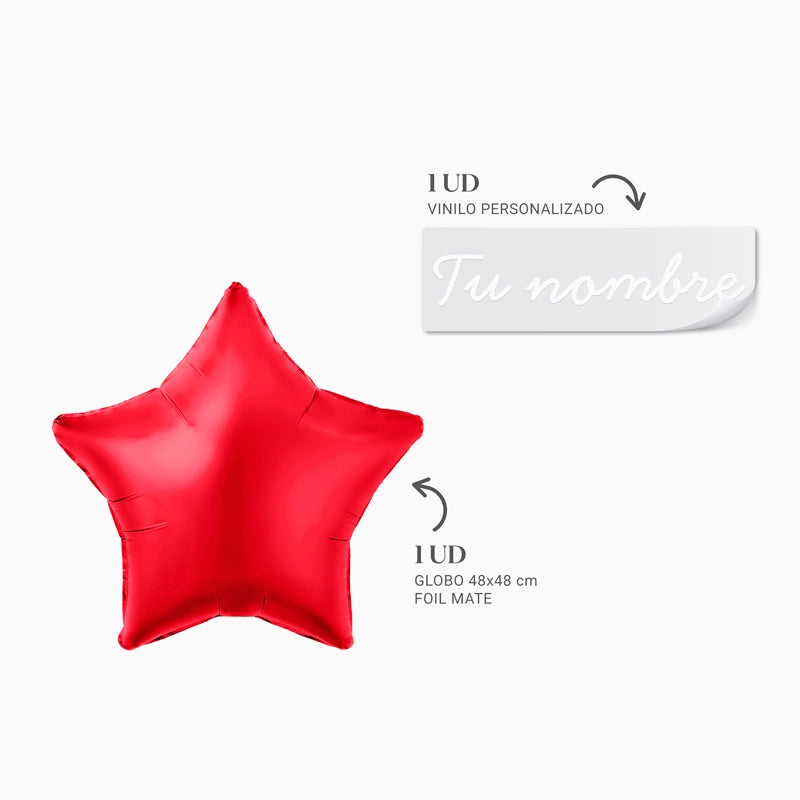 Globo Foil Estrella Rojo Personalizado Vinilo Blanco