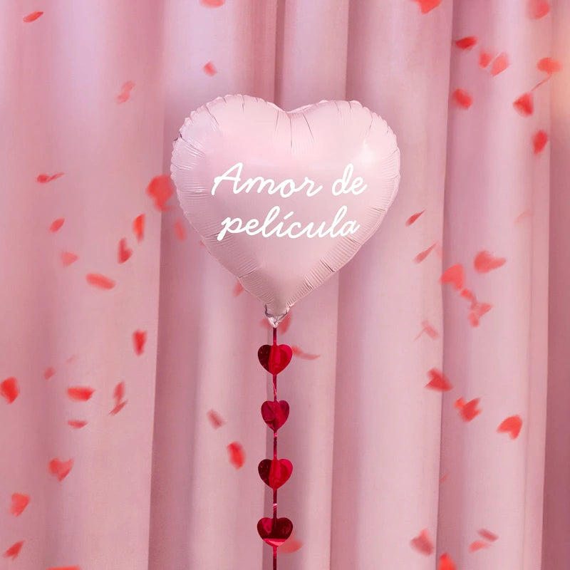 Ballon en papier d'aluminium 45 cm coeur rose phrase personnalisée vinyle blanc