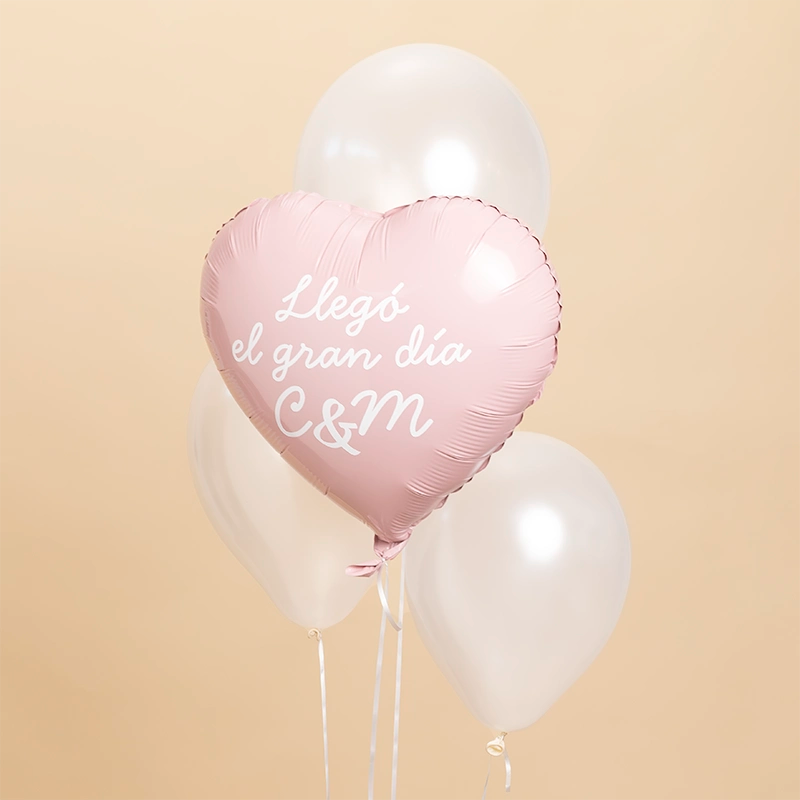 Globo Foil Corazón Rosa Frase Personalizado Vinilo Blanco