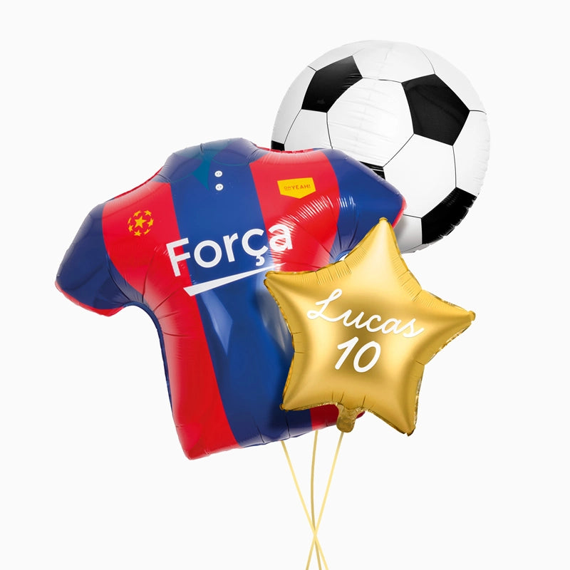 Set Globos Fútbol Camiseta Rojo y Azul Personalizado Edad y Nombre