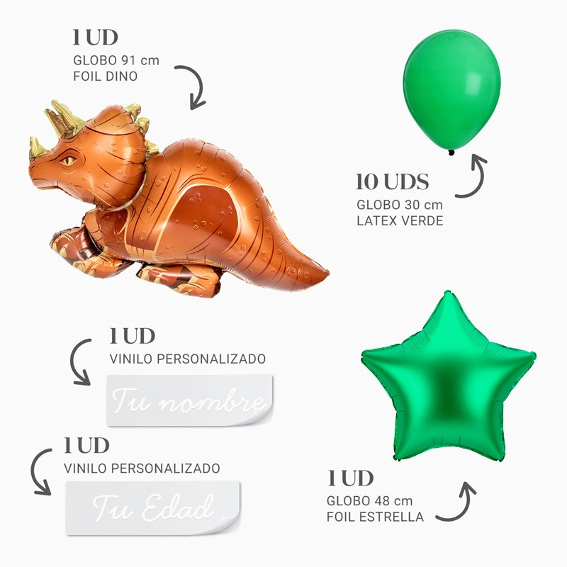 Set Globos Dino Triceratops Personalizado Nombre y Edad