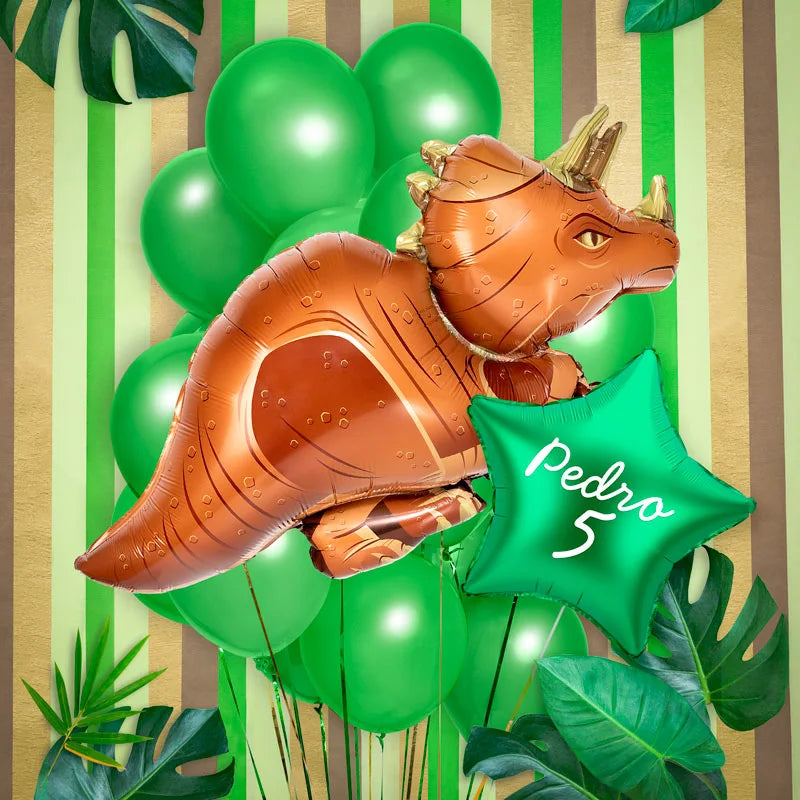 Set Globos Dino Triceratops Personalizado Nombre y Edad