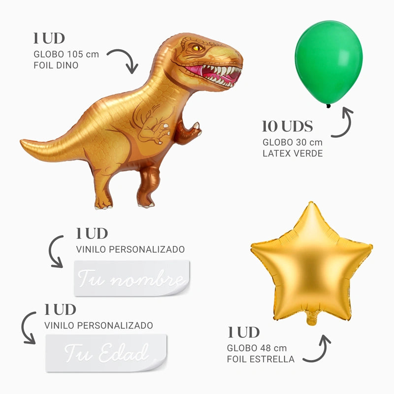 Set Globos Foil Dinosaurios T-Rex XL Personalizado Nombre y Edad