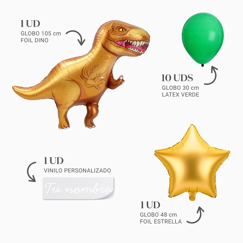 Set Globos Foil Dinosaurios T-Rex XL Personalizado