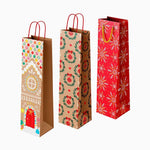 Bolsa Regalo Botella Vino Navidad 10 x 8 x 35 cm Casita y Copos