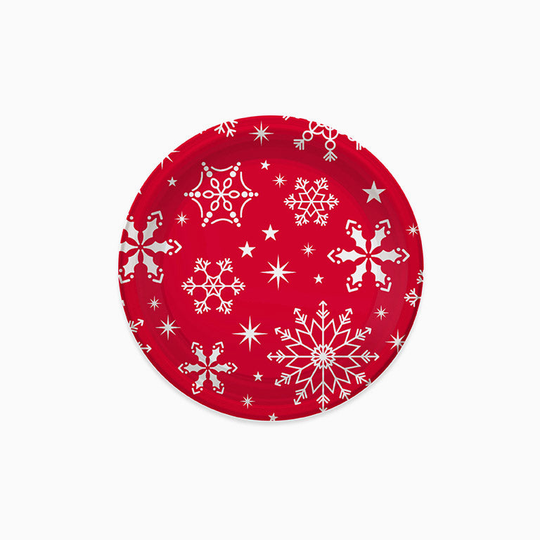 Christmas dessert dish red and white snowflakes