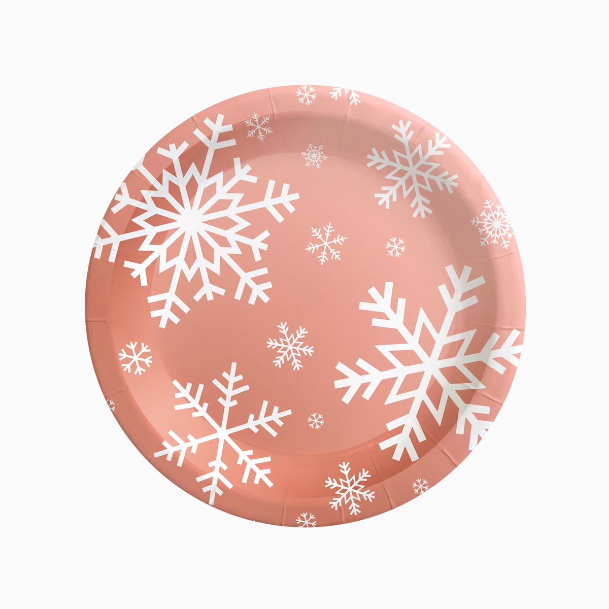 Plato Cartón Llano Navidad Ø23 cm Copo de Nieve Oro Rosa Metalizado